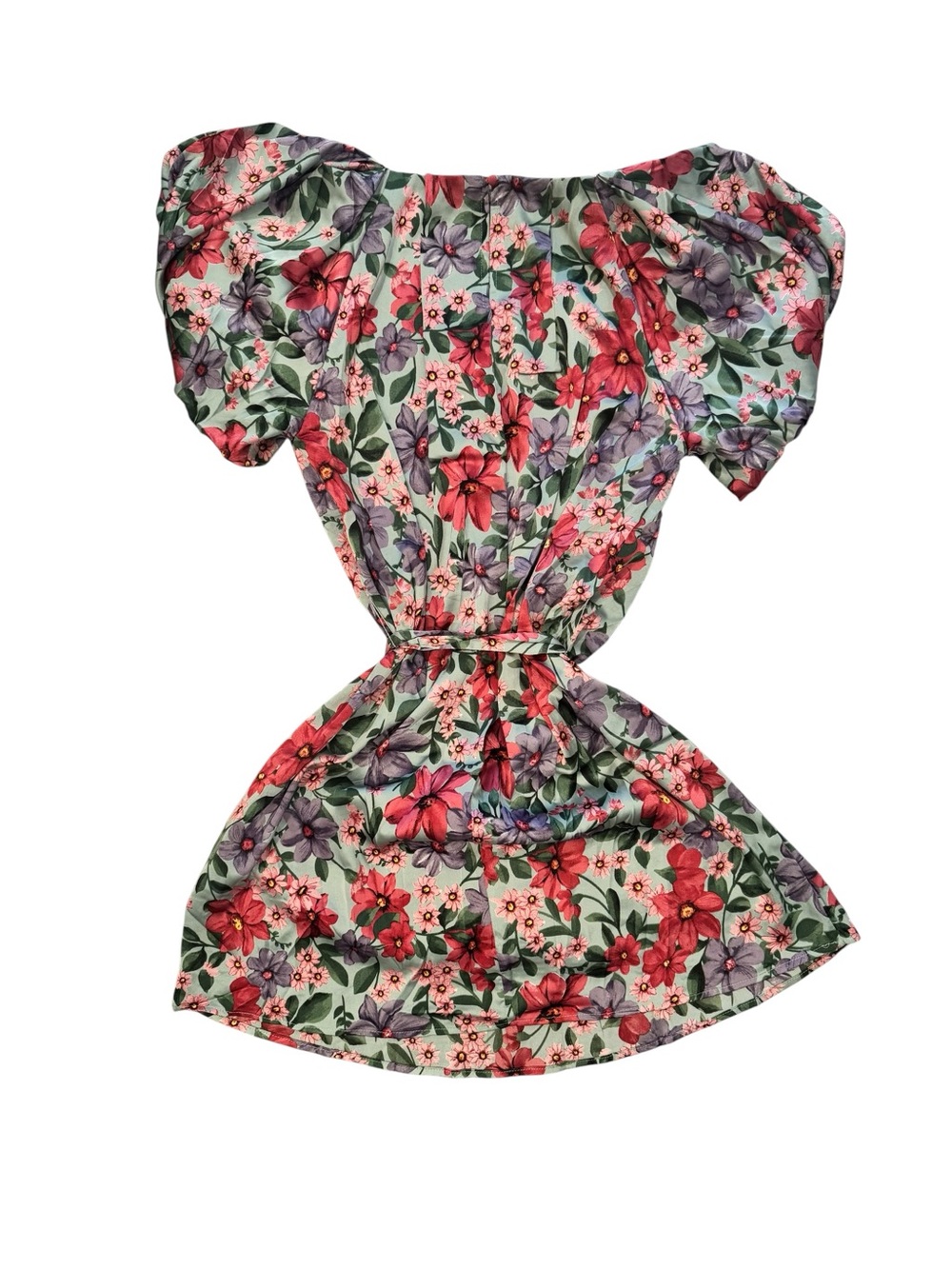 NWT Umgee Floral Puff-Sleeve Belted Mini Dress - Picture 5 of 7